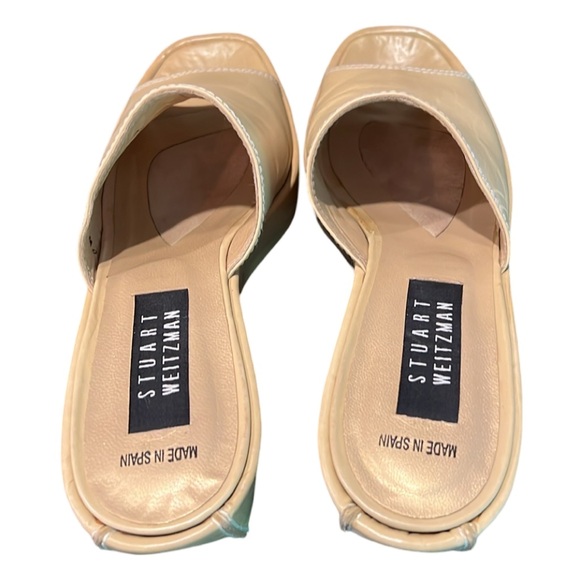 Stuart Weitzman Tan Leather Retro Chunky Platform Slip On Sandals Tan Size 8 - Picture 7 of 9